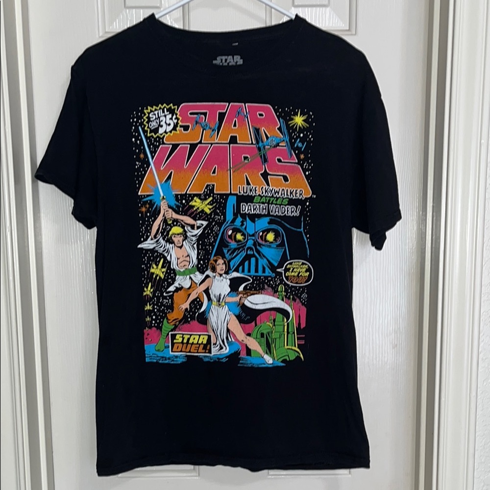 Star Wars Luke SkyWalker Battles Darth Vader Mad Engine M Black Graphic T Shirt